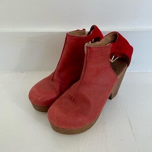 Free People Red Leather Platform Clogs